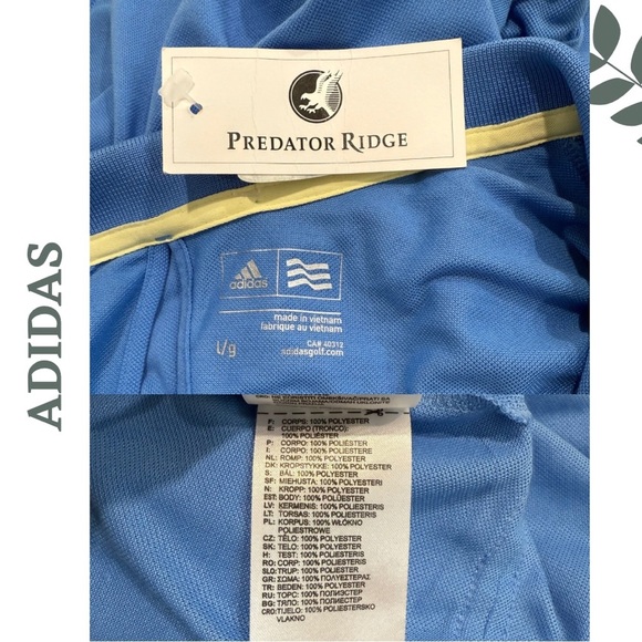 Adidas Predator Ridge Golf Shirt – Light Blue, Flared Drawstring Hem Size Large - Picture 8 of 9